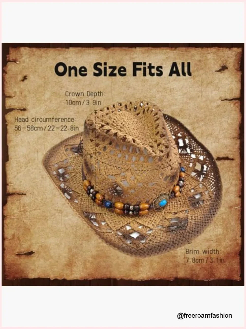 Woven Straw Cowboy Hat with Flexible Wire Brim for Summer Beach Festivals